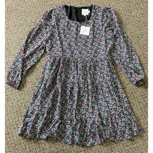 Lili Sidonio Woven Mini Dress, Floral Print, Long-Sleeve, Womens Size Small, NWT